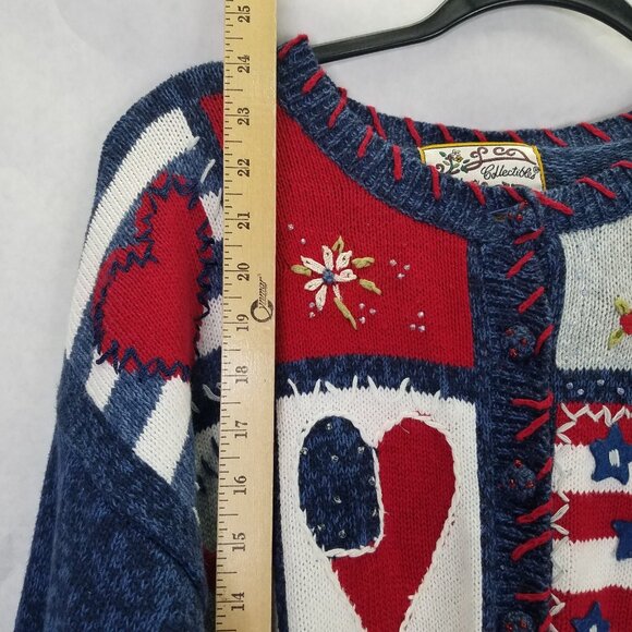 Heirloom Collectibles Cardigan Sweater Women M America USA Teacher Patriotic VTG - Picture 13 of 15